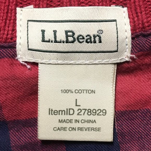 L.L. Bean Red & Blue Plaid Flannel Lined Full Zip Cardigan Sweater - Picture 2 of 15
